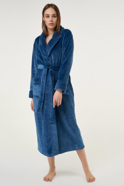Ladies Givoni Blue Mid Length Wrap Dressing Gown Bath Robe (18)